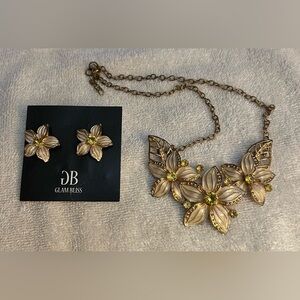 Ivory Floral and Gold Tone Necklace and Earring Set $10 or 2 for $15.
